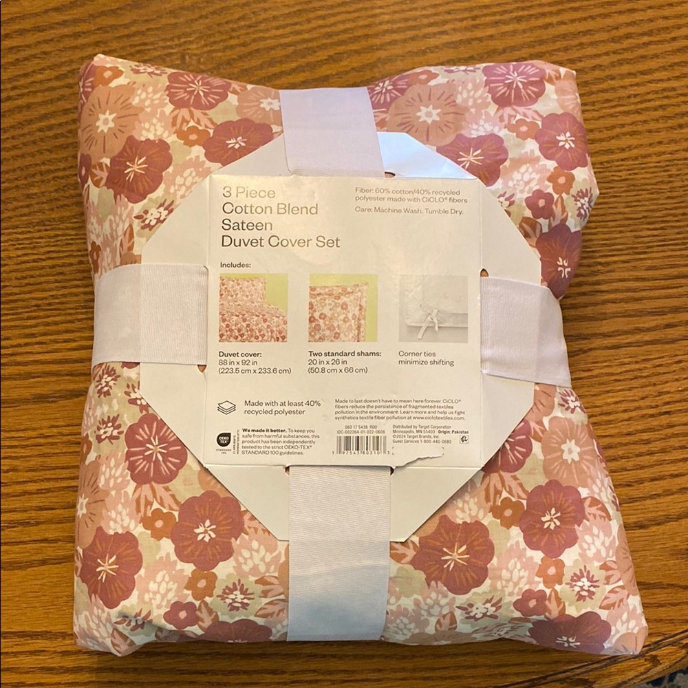 Floral Cotton Blend Sateen Duvet Cover Set